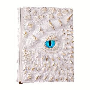 White Dragon Eye Journal – 3D Fantasy Notebook with Gold Accents & Blue Eye